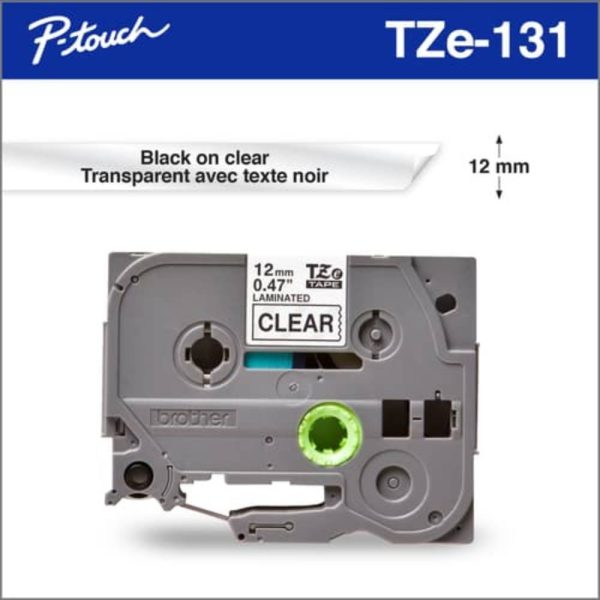 Brother Tape TZE-131 12mm Black on Clear