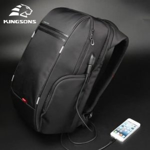 KINGSONS KS3140W 15.6 inches City Elite Bag Designer Laptop Backpack Water-Resistant Laptop Rucksack with USB Charging Port - Black