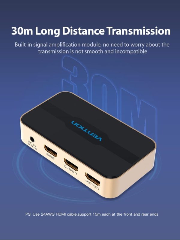 VENTION ACBG0 1 in 2 Out HDMI Splitter (Gold color)
