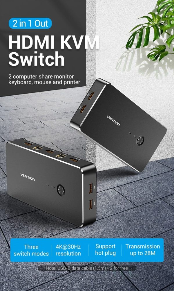 Vention AFRB0 2 In 1 Out HDMI KVM Switch (Black color)