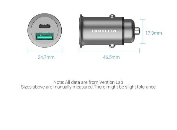 Vention CC-63-H 25W Dual USB Car Charger (PD3.0+QC3.0) Gray