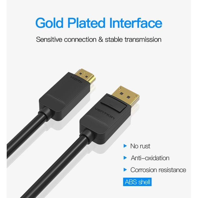 Vention Display Port to HDMI Cable – 2 Meters (Black) – VEN-HADBH Vention Display Port to HDMI Cable – 2 Meters (Black) – VEN-HADBH