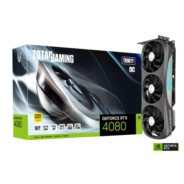 ZOTAC GAMING GeForce RTX 4080 16GB Trinity OC GDDR6X 256-bit 22.4 Gbps PCIE 4.0 Graphics Card, IceStorm 2.0 Advanced Cooling, Spectra 2.0 RGB Lighting